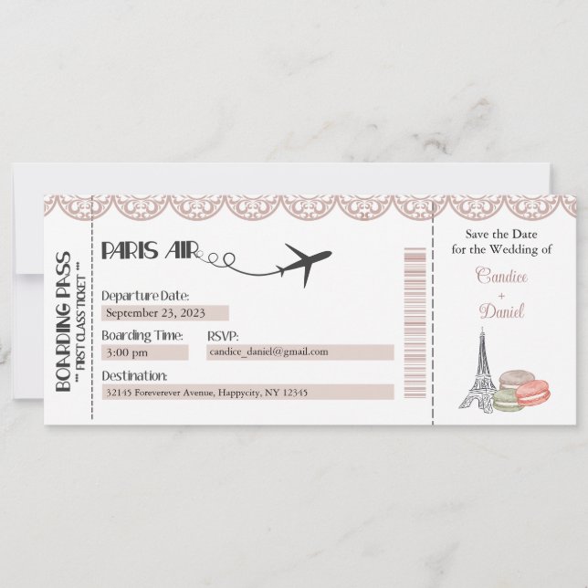 Einladung zur Hochzeit, Pariser Boarding Pass (Vorderseite)
