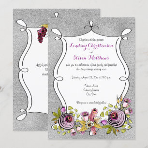 Einladung zur Hochzeit Pflaume, IMITATE, Silberf