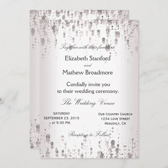 Einladung zur Hochzeit | Silberner Glitzer (Vorne/Hinten)