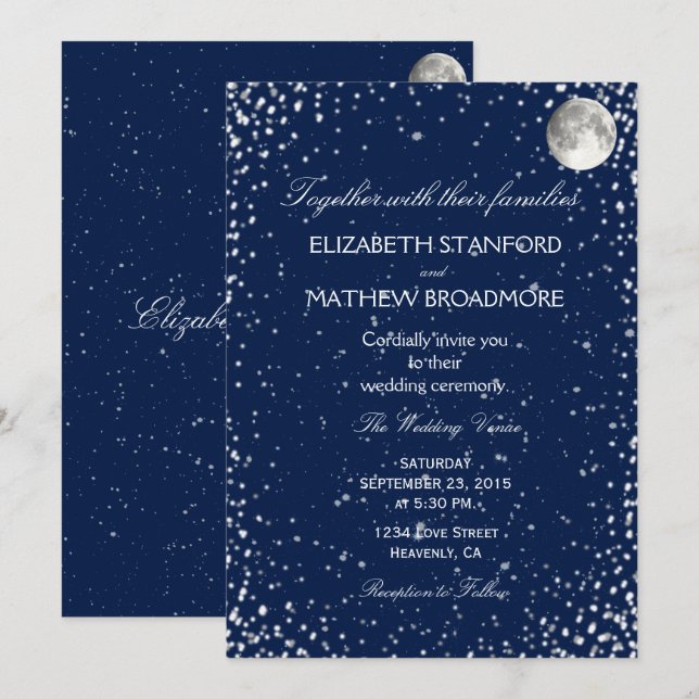 Einladung zur Hochzeit | Starry Night Moon (Vorne/Hinten)