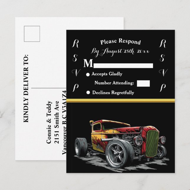 Einladung zur Hochzeit und Frisierte Auto (Vorne/Hinten)