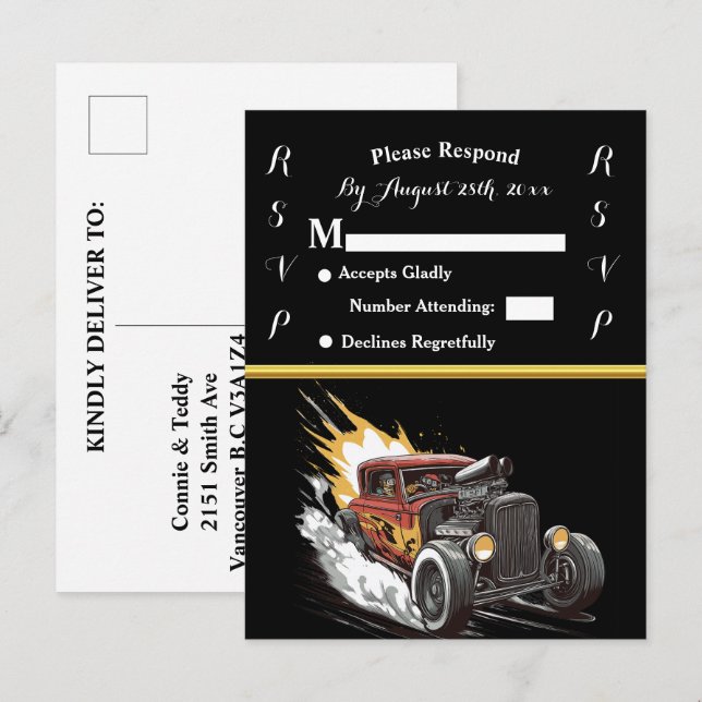 Einladung zur Hochzeit und Frisierte Auto (Vorne/Hinten)