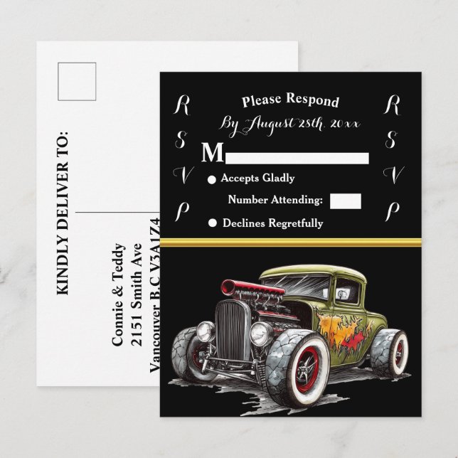 Einladung zur Hochzeit und Frisierte Auto (Vorne/Hinten)