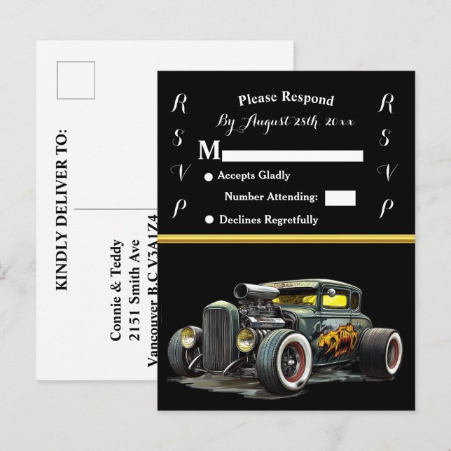 Einladung zur Hochzeit und Frisierte Auto (Vorne/Hinten)