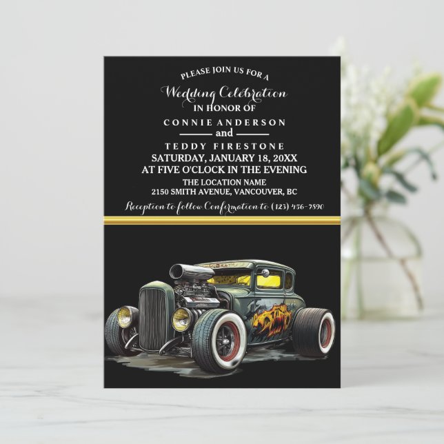 Einladung zur Hochzeit und Frisierte Auto (Stehend Vorderseite)