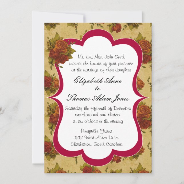 Einladung zur Hochzeit viktorianischer Rose (Vorderseite)