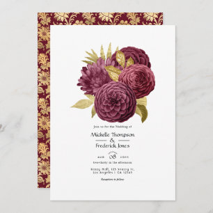 Einladung zur Hochzeit Vintager Burgunder und Gold