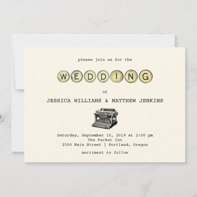 Einladung zur Hochzeit Vintager Schreibmaschine (Vorderseite)