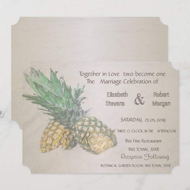 Einladung zur Hochzeit von Ananas (Vorne/Hinten)