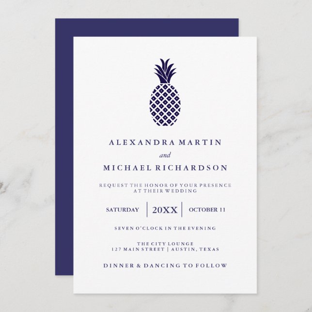Einladung zur Hochzeit von Ananas (Vorne/Hinten)