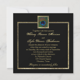 Einladung zur Hochzeit von Black and Gold Peacock