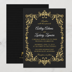 Einladung zur Hochzeit von Black Verziert Gold Scr