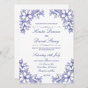Einladung zur Hochzeit von Blauem Verziertem Blume