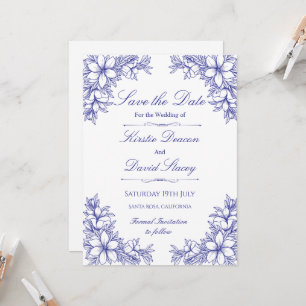 Einladung zur Hochzeit von Blauem Verziertem Blume
