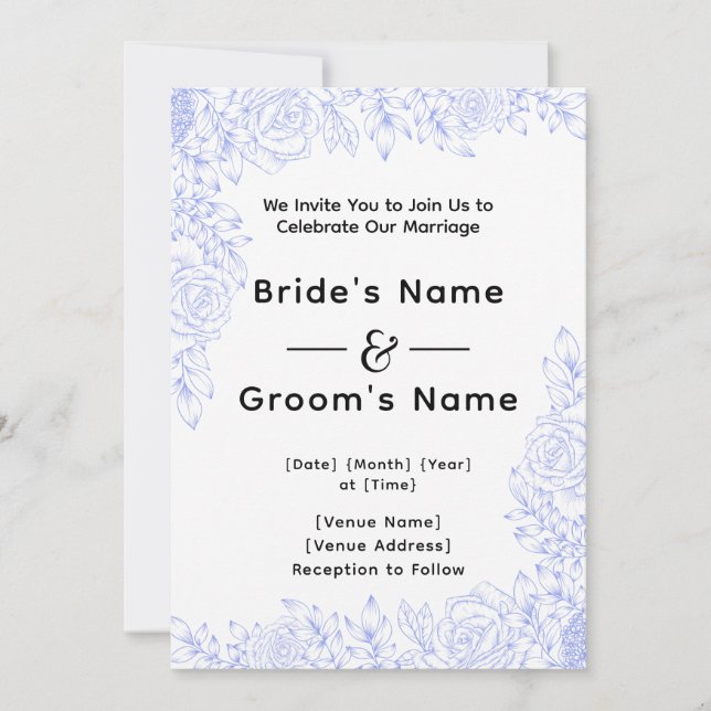 Einladung zur Hochzeit von Blauer Flora (Vorderseite)