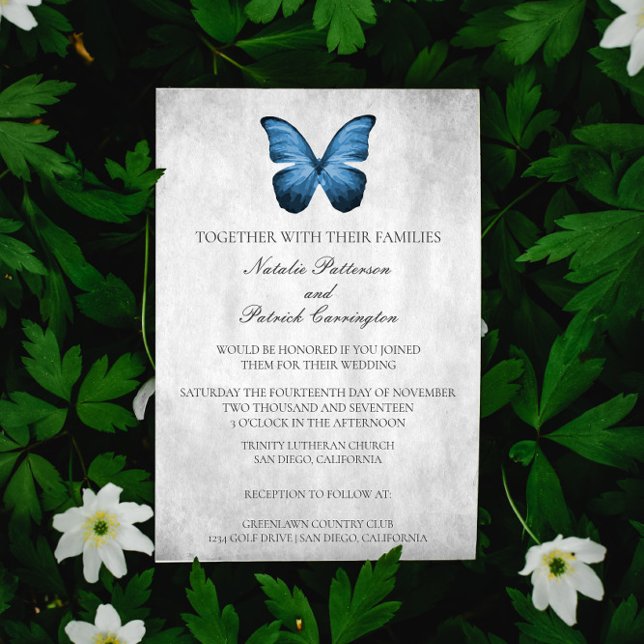 Einladung zur Hochzeit von Blauschmetterlingen (Blue Butterfly Wedding Invitation)