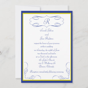 Einladung zur Hochzeit von Blue Gold Monogram