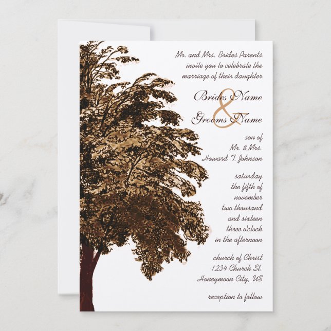 Einladung zur Hochzeit von Brown Oak Tree (Vorderseite)