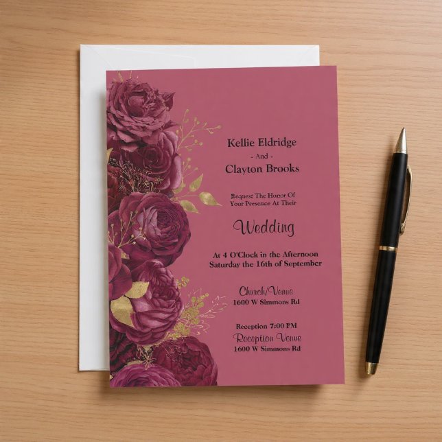 Einladung zur Hochzeit von Burgund und Gold (Von Creator hochgeladen)