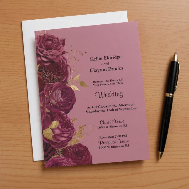 Einladung zur Hochzeit von Burgund und Gold (Von Creator hochgeladen)