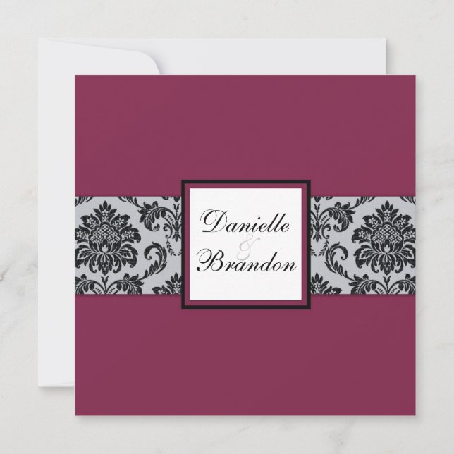 Einladung zur Hochzeit von Burgundy Damask (Vorderseite)