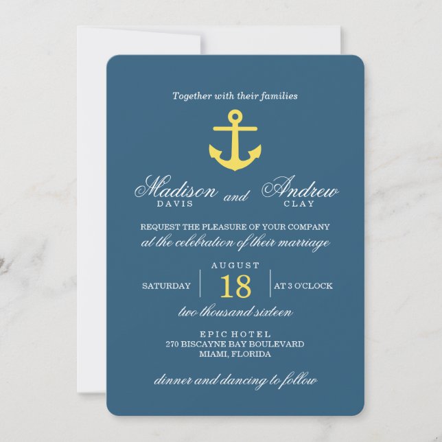 Einladung zur Hochzeit von Chic Navy und Yellow An (Vorderseite)