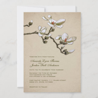 Einladung zur Hochzeit von Creme und Green Magnoli
