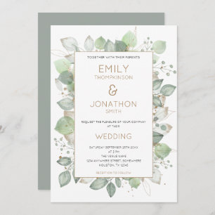 Einladung zur Hochzeit von Foliage Border Gold Sag
