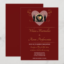 Einladung zur Hochzeit von Gold Heart Burgundy Mal