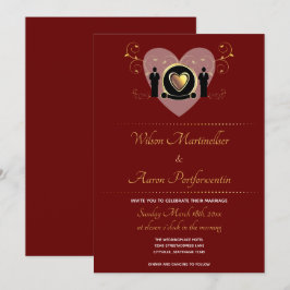 Einladung zur Hochzeit von Gold Heart Burgundy Mal