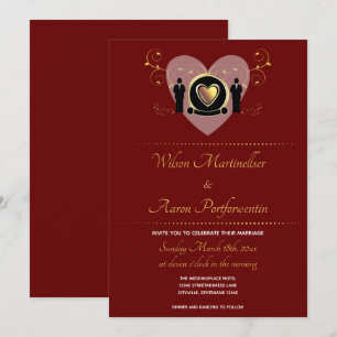 Einladung zur Hochzeit von Gold Heart Burgundy Mal