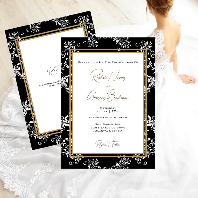 Einladung zur Hochzeit von Gold und Schwarz (Gold and Black Wedding with RSVP Invitation)