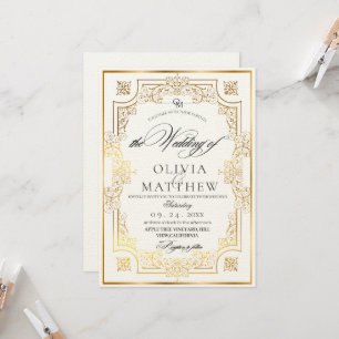 Einladung zur Hochzeit von Gold und White Script