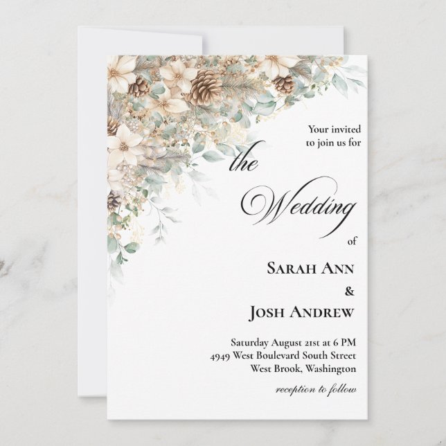 Einladung zur Hochzeit von Grün und Gold (Vorderseite)