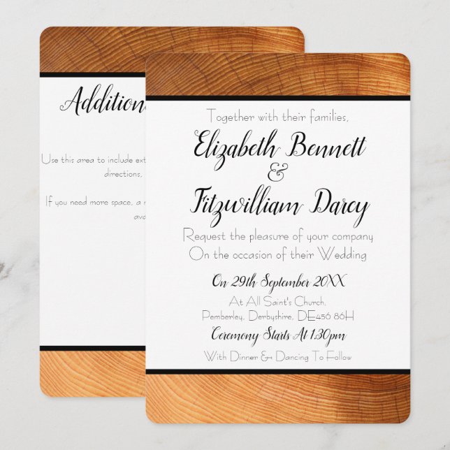 Einladung zur Hochzeit von Holzkörnern (Vorne/Hinten)