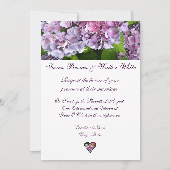 Einladung zur Hochzeit von Hydrangea (Vorderseite)
