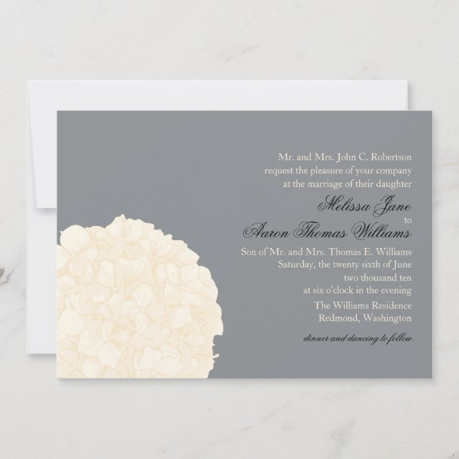 Einladung zur Hochzeit von Hydrangea - Grau (Vorderseite)