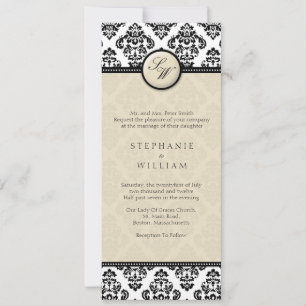 Einladung zur Hochzeit von Ivory Damask Monogram