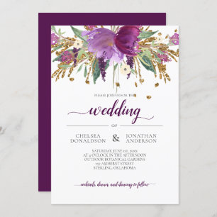 Einladung zur Hochzeit von lila Amethyst und Gold-