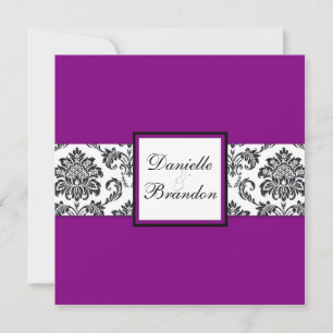 Einladung zur Hochzeit von lila Damask Monogram