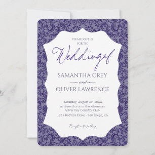 Einladung zur Hochzeit von lila-Gray-Damask