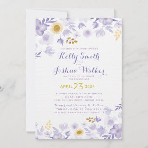 Einladung zur Hochzeit von lila und gelben Blumen
