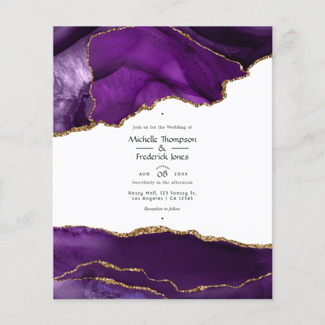 Einladung zur Hochzeit von lila und Gold Agate Flyer (Vorne)