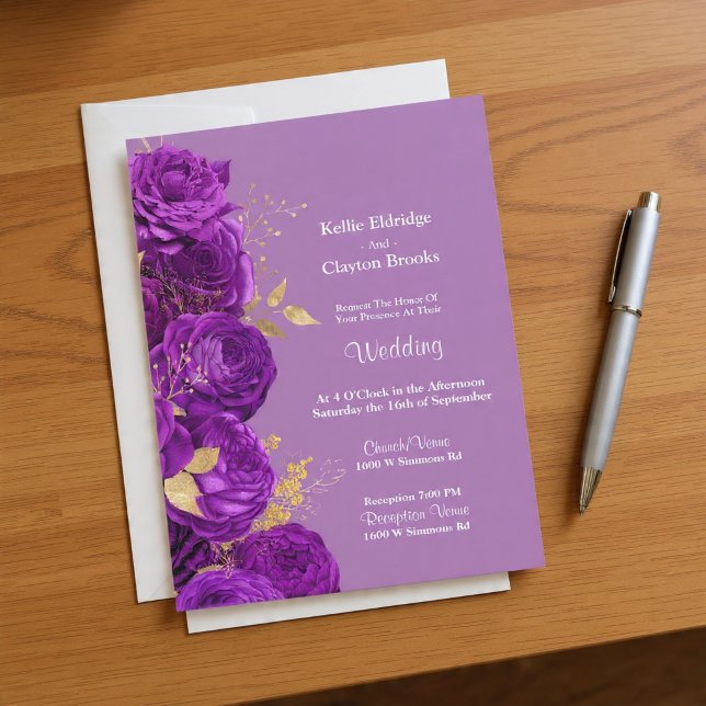 Einladung zur Hochzeit von lila und Gold-Flora (Von Creator hochgeladen)