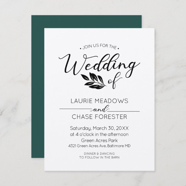 Einladung zur Hochzeit von Minimal Branch (Vorne/Hinten)