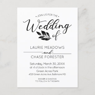 Einladung zur Hochzeit von Minimal Branch Postkarte