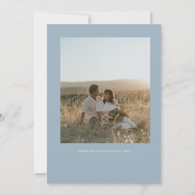 Einladung zur Hochzeit von Minimalistischem Blau u (Rückseite)