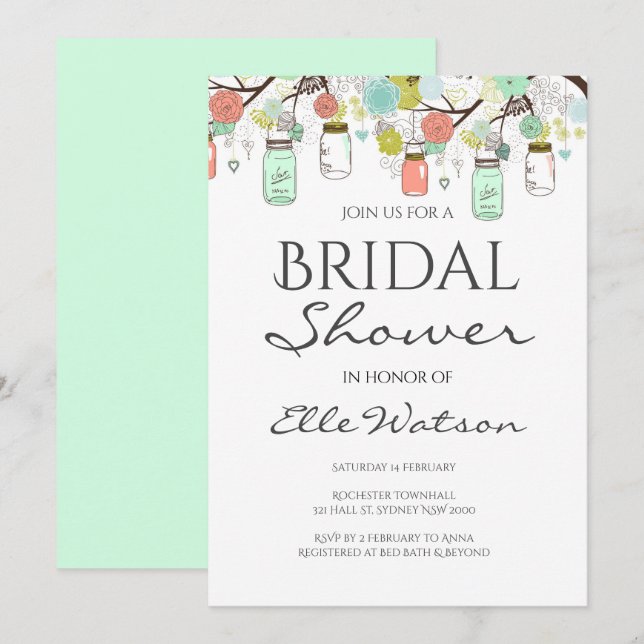 Einladung zur Hochzeit von Minze- und Korallendusc (Vorne/Hinten)