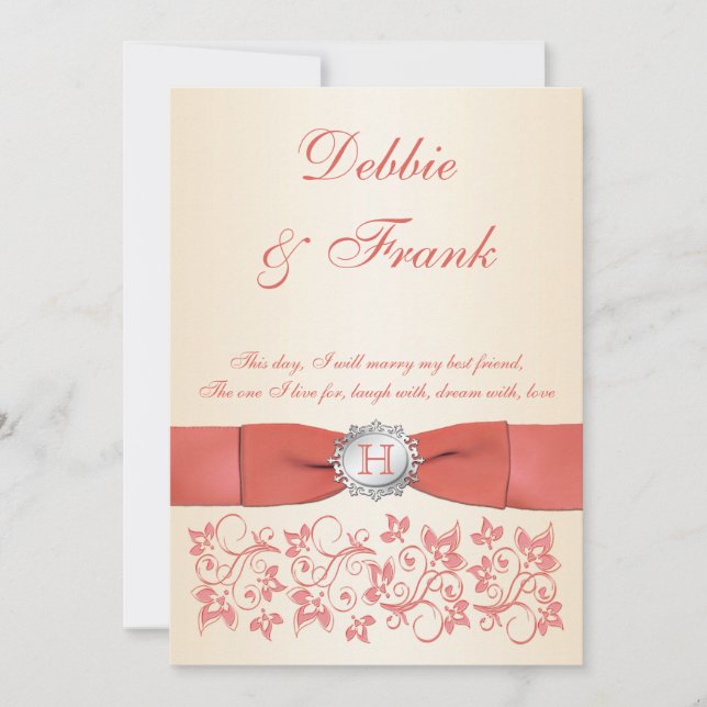 Einladung zur Hochzeit von Monogram Coral Champagn (Vorderseite)