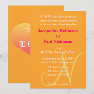 Einladung zur Hochzeit von Monogram Orange Raspber